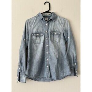 J. Crew Cotton Long Sleeve Button Down Chambray Shirt Size XS Casual Chic